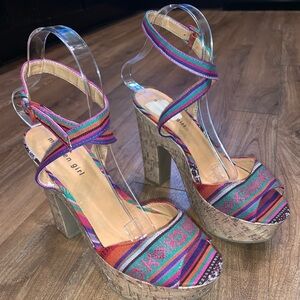 Madden Girl Barron Aztec Print Cork Platform Sandals | size 8
